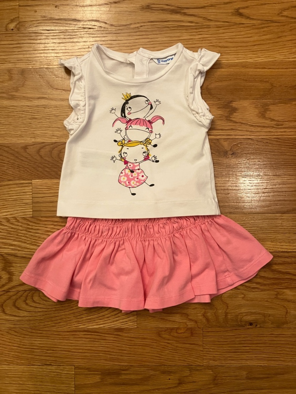 Mayoral 6 month baby/toddler White & Pink Girls Matching Top and Skirt Set